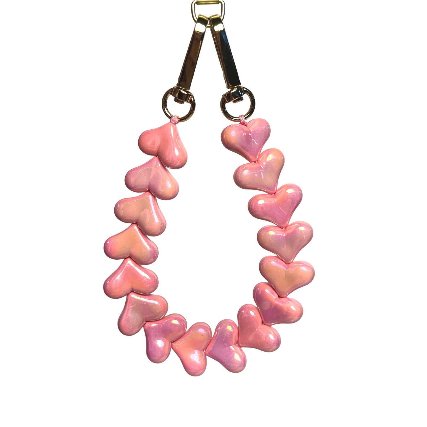 Parelmoer Roze Hartjes Telefoonkoord