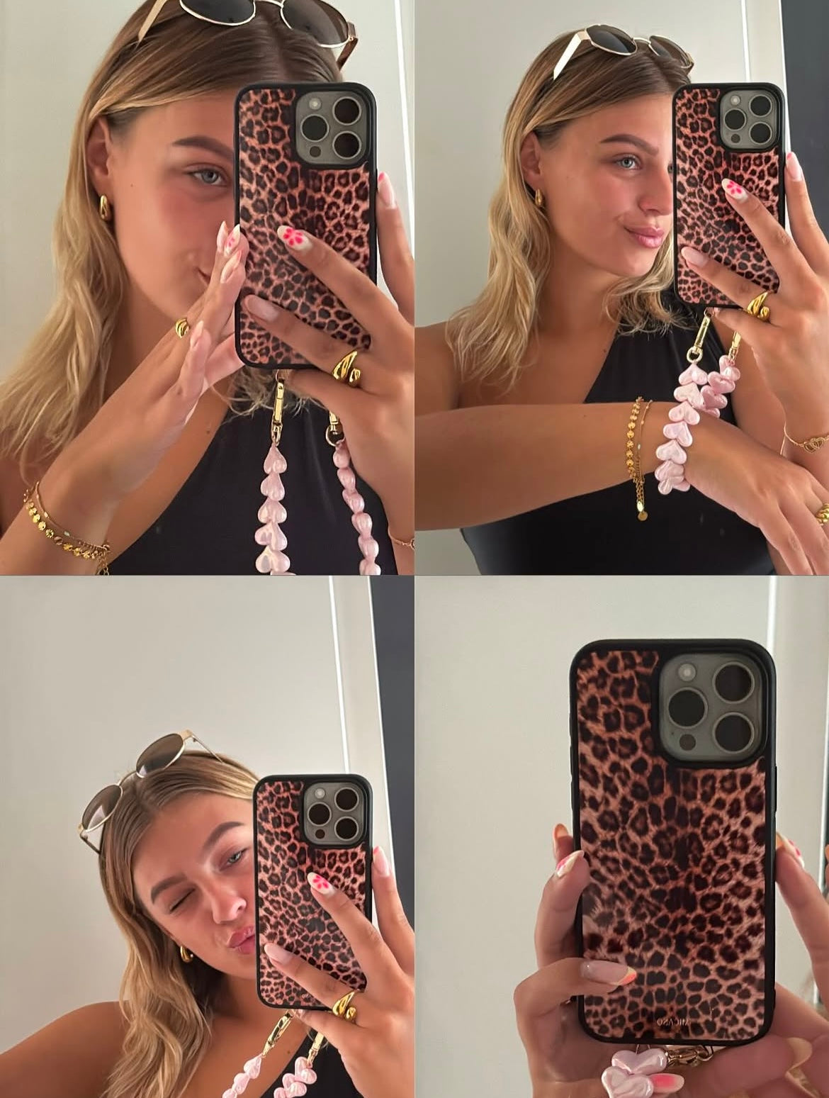 Parelmoer Licht Roze Hartjes Telefoonkoord - Micaso