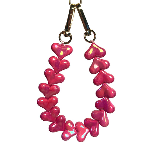 Parelmoer Donker Roze Hartjes Telefoonkoord