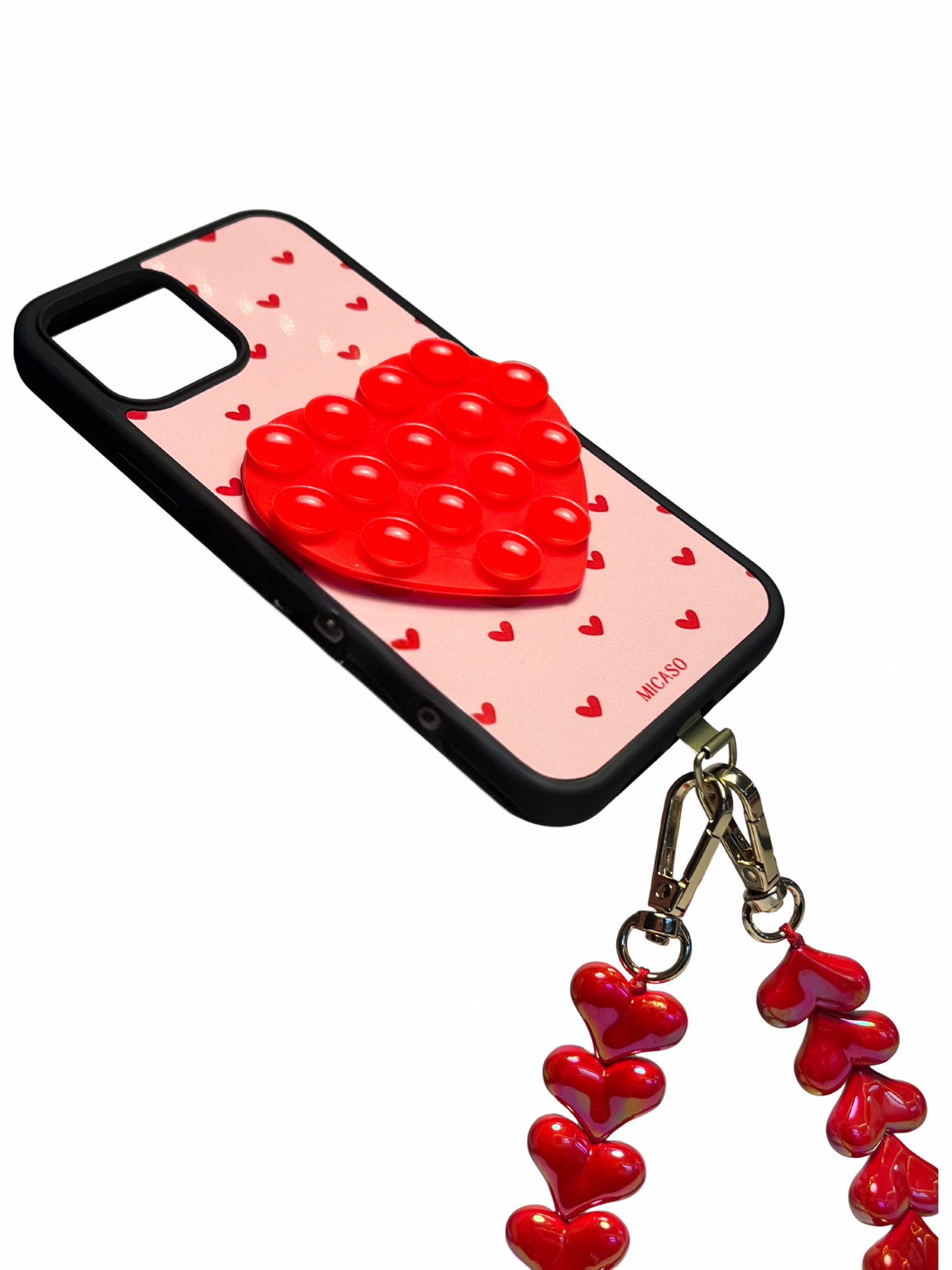 Parelmoer Roze Hartjes Telefoonkoord